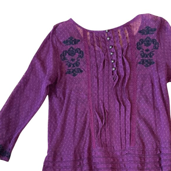 Free People jocelyn burgundy swiss dot lace mesh long sleeve top - Picture 11 of 11